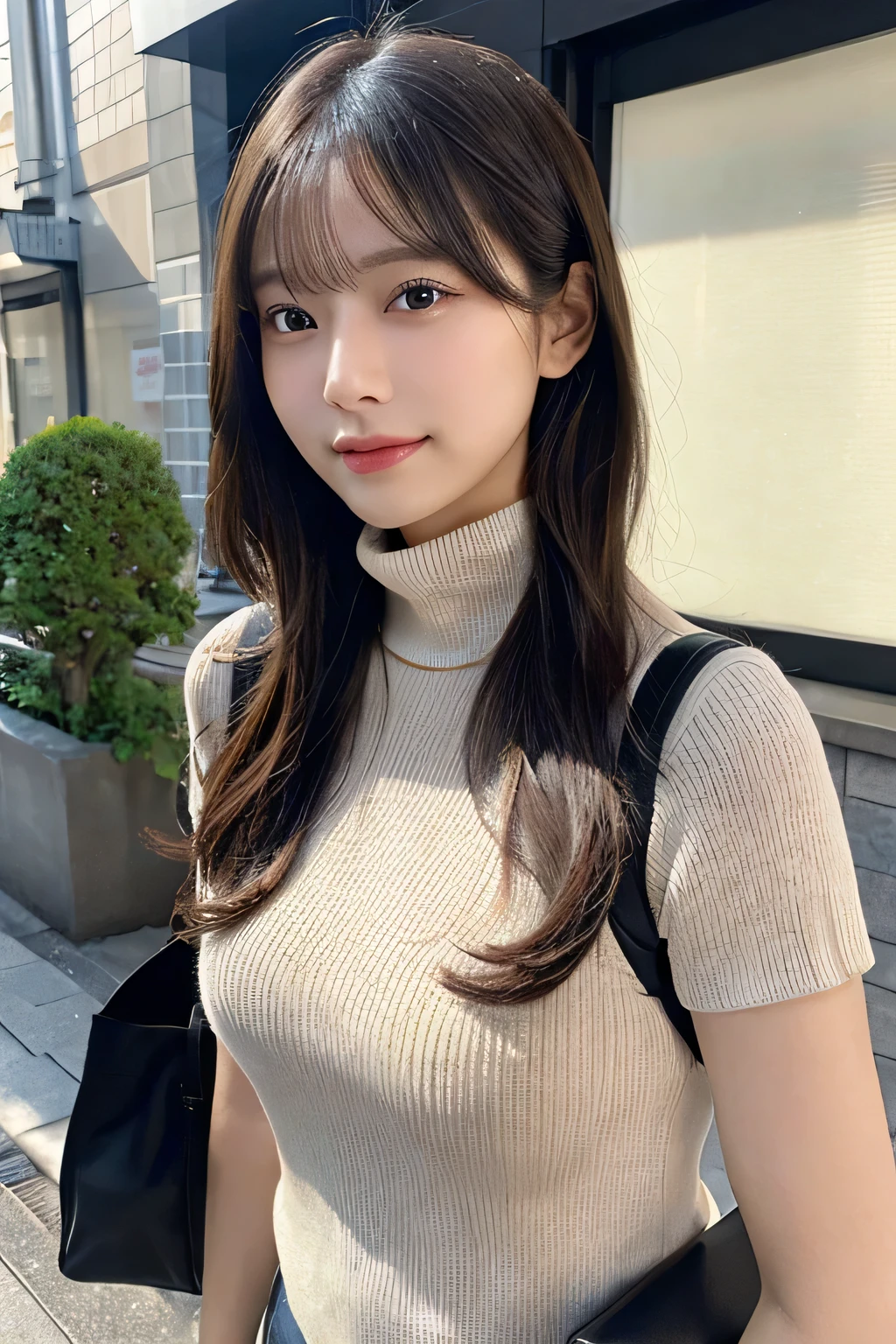 (Colossal tits、Turtleneck knitwear、Shoulder bag)、(top-quality,​masterpiece:1.3,超A high resolution,),(ultra-detailliert,Caustics),(Photorealsitic:1.4,RAW shooting,)Ultra-realistic capture,A highly detailed,high-definition16Kfor human skin、 Skin texture is natural、、The skin looks healthy with an even tone、 Use natural light and color,Female in her 30s,japanes,,kawaii,A dark-haired,Middle hair,(depth of fields、chromatic abberation、、Wide range of lighting、Natural Shading、)、(Hair swaying in the wind:1.2)、Streets of Tokyo、 Large Breasts、 Slim Body  