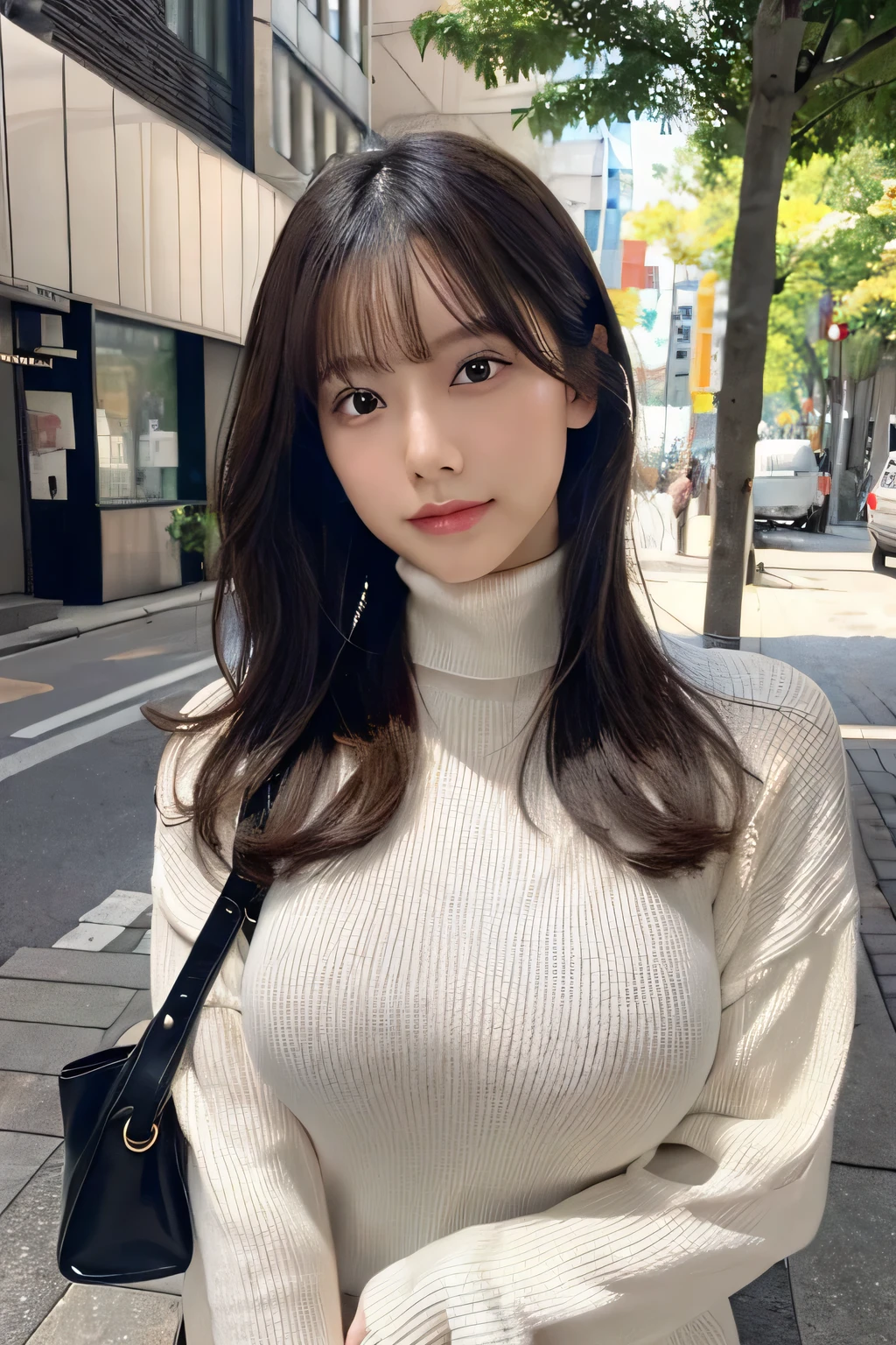 (Colossal tits、Turtleneck knitwear、Shoulder bag)、(top-quality,masterpiece:1.3,超A high resolution,),(ultra-detailliert,Caustics),(Photorealsitic:1.4,RAW shooting,)Ultra-realistic capture,A highly detailed,high-definition16Kfor human skin、 Skin texture is natural、、The skin looks healthy with an even tone、 Use natural light and color,Female in her 30s,japanes,,kawaii,A dark-haired,Middle hair,(depth of fields、chromatic abberation、、Wide range of lighting、Natural Shading、)、(Hair swaying in the wind:1.2)、Streets of Tokyo、 Large Breasts、 Slim Body