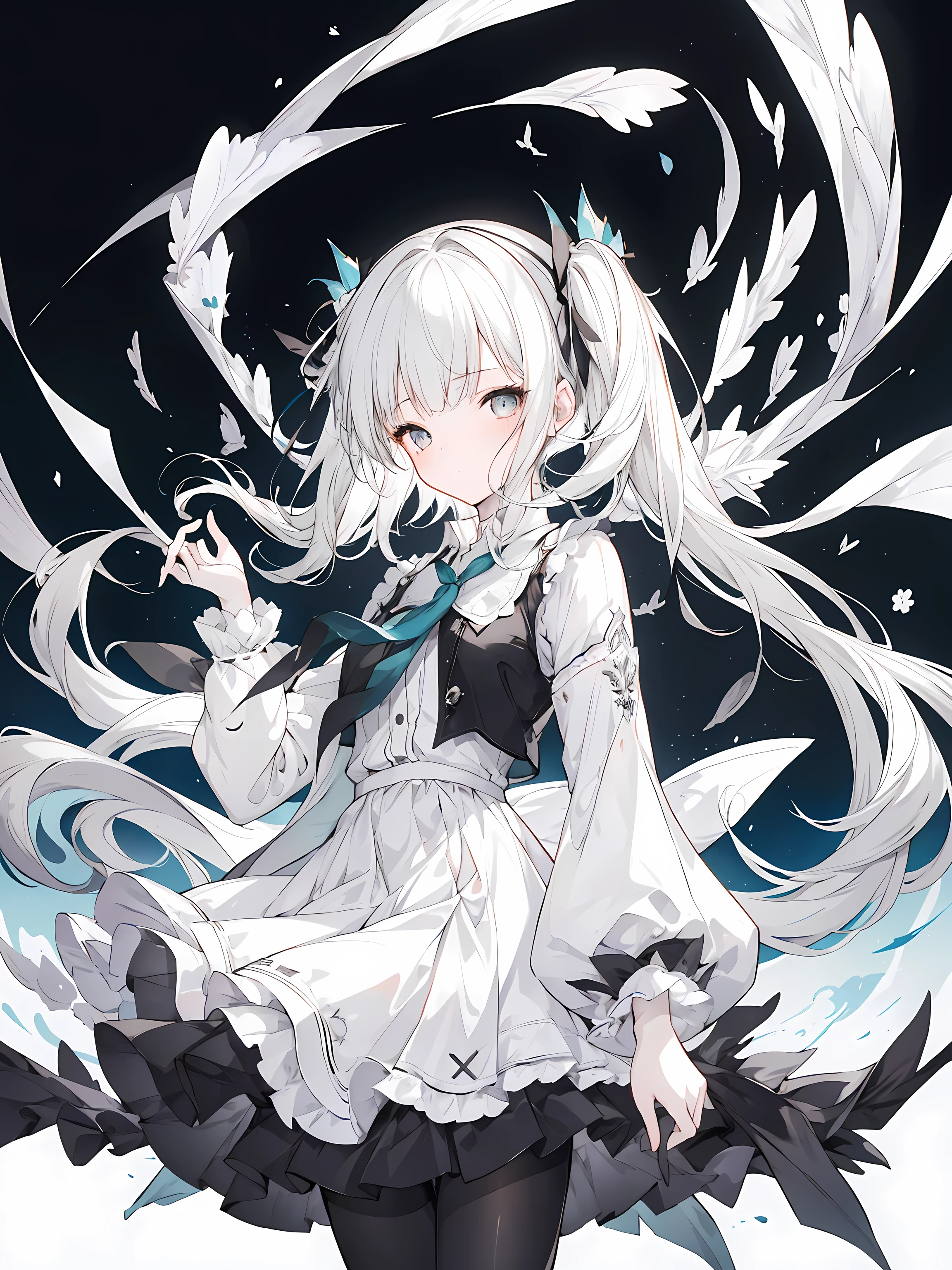 (Masterpiece,best qualtiy,A high resolution:1.5),1girl,high school senior,white skinned,Gray-black pupils,twintails,lacepantyhose,shift dresses,Delicate face,School Background,The light is bright,Sora Kasugano,Animated illustration style,pixiv popular