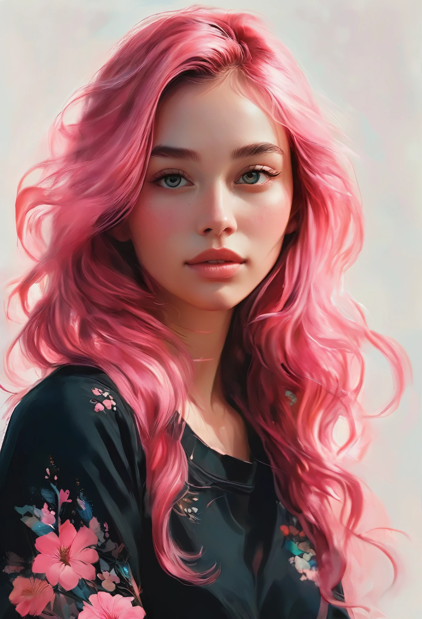 Portrait of a woman with long hair and a black shirt, Digital illustration portrait, In the art style of Bouwater, Portrait of Black Pink&#39;s Joshi, Digital Portrait, Digital Art Portrait, Realism art style, High-quality portraits, 🤤 Portrait of a Girl, Realistic art style, # The best digital paintings ever, #The best digital paintings ever, Shiny digital painting