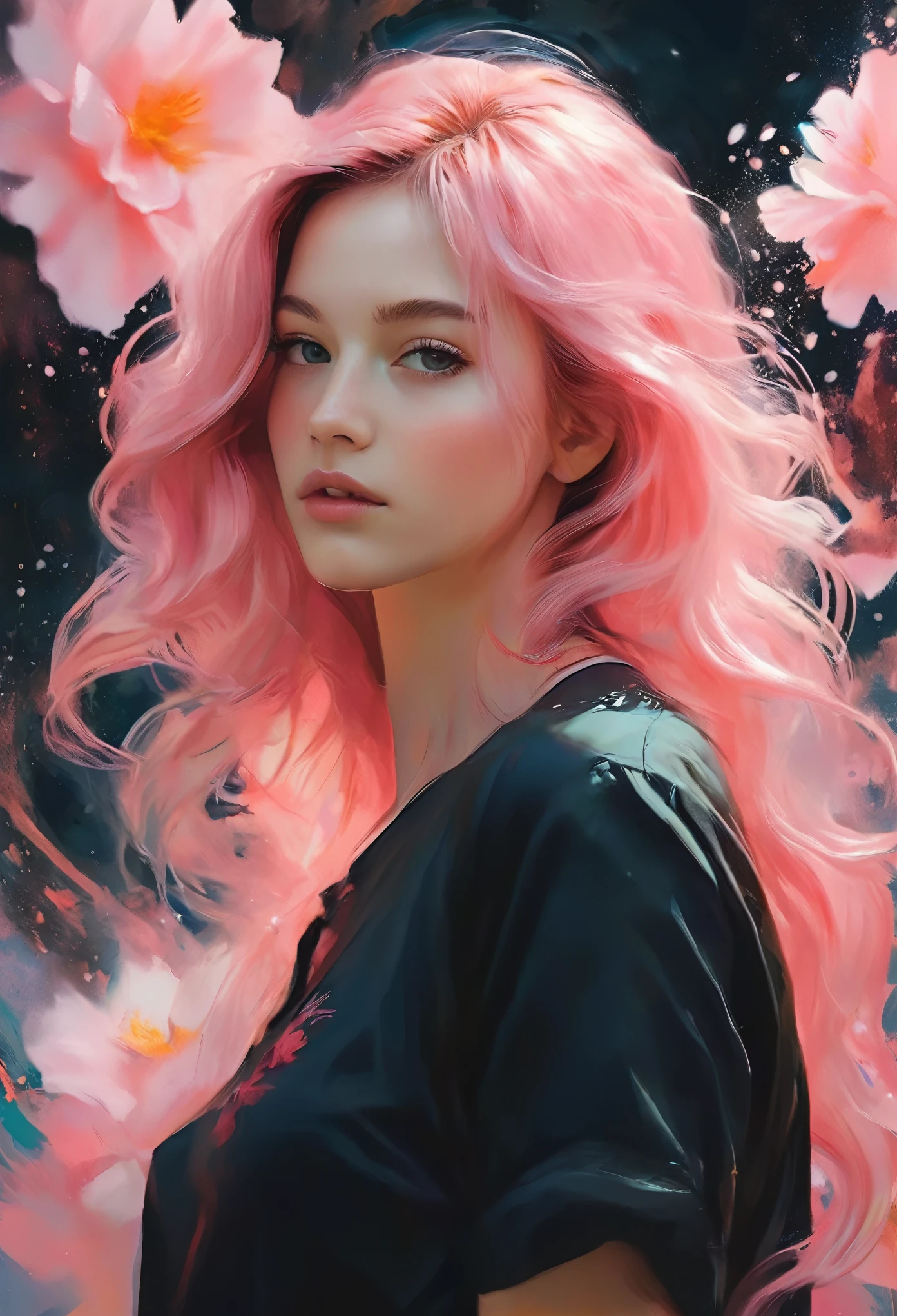 Portrait of a woman with long hair and a black shirt, Digital illustration portrait, In the art style of Bouwater, Portrait of Black Pink&#39;s Joshi, Digital Portrait, Digital Art Portrait, Realism art style, High-quality portraits, 🤤 Portrait of a Girl, Realistic art style, # The best digital paintings ever, #The best digital paintings ever, Shiny digital painting