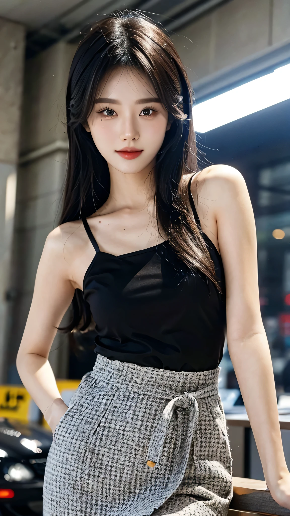 masterpiece、top-quality)、1 beutiful girl、in the villa , ((Wearing black sunglasses )), (Detailed beautiful eyes), ((Detailed skin)) , ((Detailed medium hair)), Walk around the store、((Boyish Brown Medium Hair))、((Smaller face))、((Neutral face))、((Light brown eyes))、((Korean Girl))、((18year old))、((cool lady))、((A shy smile on his face))、((Korean Makeup))、((elongated and sharp eyes))、((Happy dating))、((boyish))、on the wvilla), ((CG rendering)), ((Blurred background)), ((16K)), ((Very detailed)), ((wallpaper)), ((depth of field)), ((movie light)), (( Ray tracing)).
