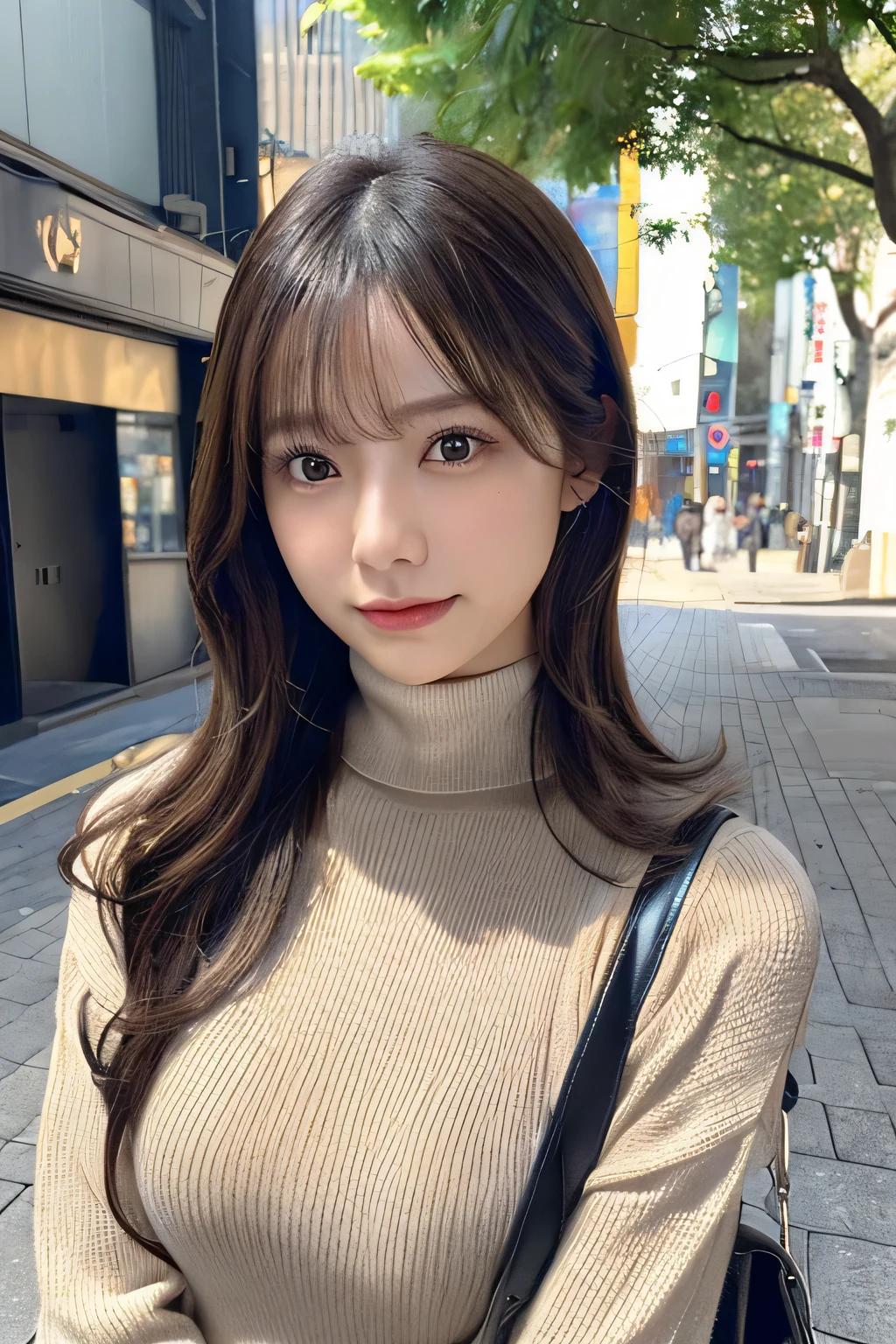 (Colossal tits、Turtleneck knitwear、Shoulder bag)、(top-quality,masterpiece:1.3,超A high resolution,),(ultra-detailliert,Caustics),(Photorealsitic:1.4,RAW shooting,)Ultra-realistic capture,A highly detailed,high-definition16Kfor human skin、 Skin texture is natural、、The skin looks healthy with an even tone、 Use natural light and color,Female in her 30s,japanes,,kawaii,A dark-haired,Middle hair,(depth of fields、chromatic abberation、、Wide range of lighting、Natural Shading、)、(Hair swaying in the wind:1.2)、Streets of Tokyo、 Large Breasts、 Slim Body