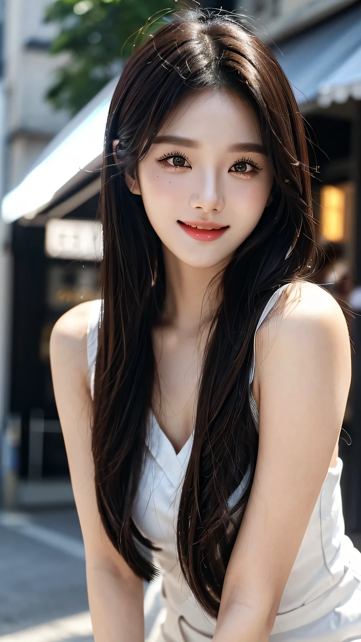 ​masterpiece、top-quality)、1 beutiful girl、in the villa , ((Wearing black sunglasses )), (Detailed beautiful eyes), ((Detailed skin)) , ((Detailed medium hair)), Walk around the store、((Boyish Brown Medium Hair))、((Smaller face))、((Neutral face))、((Light brown eyes))、((Korean Girl))、((18year old))、((cool lady))、((A shy smile on his face))、((Korean Makeup))、((elongated and sharp eyes))、((Happy dating))、((boyish))、on the wvilla), ((CG rendering)), ((Blurred background)), ((16K)),  ((Very detailed)), ((wallpaper)), ((depth of field)), ((movie light)), (( Ray tracing)).