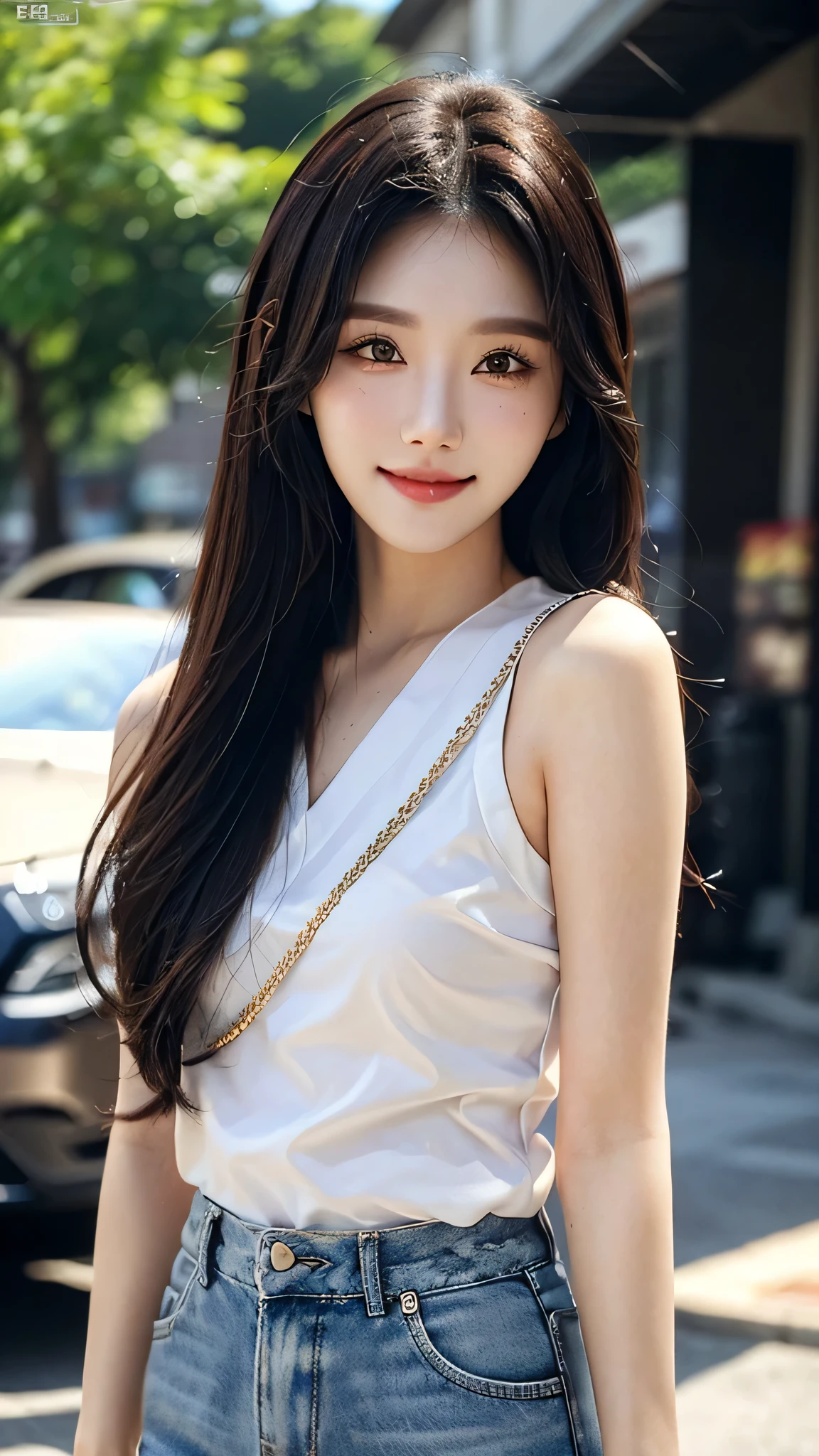 masterpiece、top-quality)、1 beutiful girl、in the villa , ((Wearing black sunglasses )), (Detailed beautiful eyes), ((Detailed skin)) , ((Detailed medium hair)), Walk around the store、((Boyish Brown Medium Hair))、((Smaller face))、((Neutral face))、((Light brown eyes))、((Korean Girl))、((18year old))、((cool lady))、((A shy smile on his face))、((Korean Makeup))、((elongated and sharp eyes))、((Happy dating))、((boyish))、on the wvilla), ((CG rendering)), ((Blurred background)), ((16K)), ((Very detailed)), ((wallpaper)), ((depth of field)), ((movie light)), (( Ray tracing)).