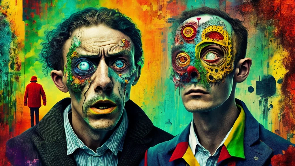 A high-quality AI-generated image portrays a schizophrenic scene, brimming with intricate details that eloquently depict the intense and multifaceted emotions characteristic of this mental disorder. The image skillfully captures the disjointed reality, visual and auditory hallucinations, and tumultuous feelings experienced by individuals with schizophrenia.

Vibrant and contrasting colors are used to magnify the intensity of emotions and surreal elements, providing a visual representation of perception distortions. The scene exhibits disorderliness but also emanates a disconcerting allure, fostering both the bewilderment and the emotional depth associated with the
