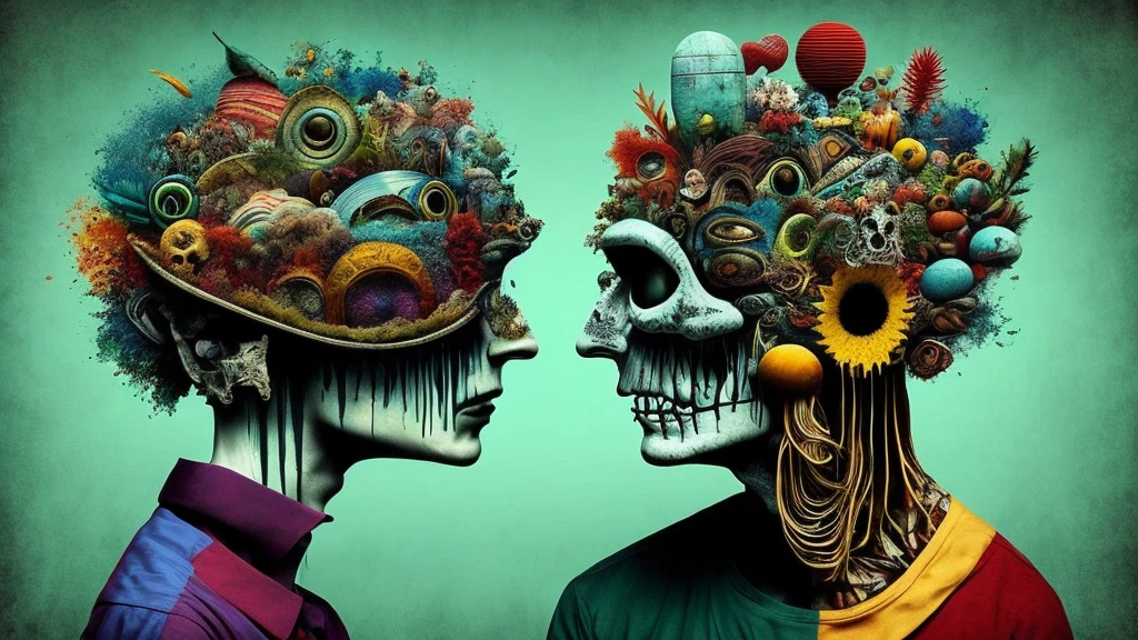 A high-quality AI-generated image portrays a schizophrenic scene, brimming with intricate details that eloquently depict the intense and multifaceted emotions characteristic of this mental disorder. The image skillfully captures the disjointed reality, visual and auditory hallucinations, and tumultuous feelings experienced by individuals with schizophrenia.
Vibrant and contrasting colors are used to magnify the intensity of emotions and surreal elements, providing a visual representation of perception distortions. The scene exhibits disorderliness but also emanates a disconcerting allure, fostering both the bewilderment and the emotional depth associated with the