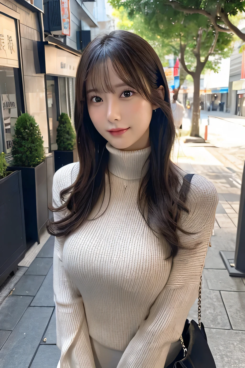(Colossal tits、Turtleneck knitwear、Shoulder bag)、(top-quality,​masterpiece:1.3,超A high resolution,),(ultra-detailliert,Caustics),(Photorealsitic:1.4,RAW shooting,)Ultra-realistic capture,A highly detailed,high-definition16Kfor human skin、 Skin texture is natural、、The skin looks healthy with an even tone、 Use natural light and color,Female in her 30s,japanes,,kawaii,A dark-haired,Middle hair,(depth of fields、chromatic abberation、、Wide range of lighting、Natural Shading、)、(Hair swaying in the wind:1.2)、Streets of Tokyo、 Large Breasts、 Slim Body  