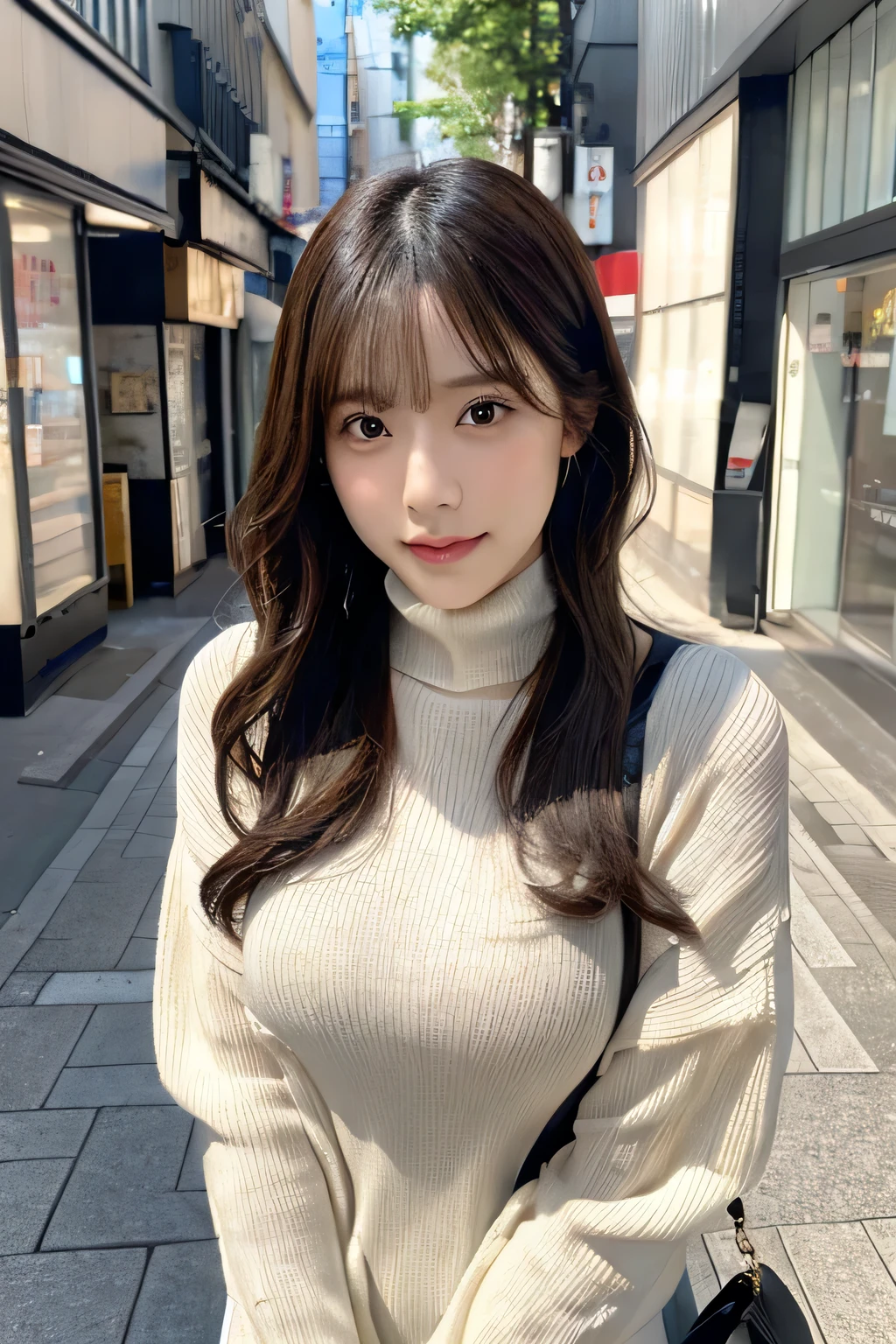 (Colossal tits、Turtleneck knitwear、Shoulder bag)、(top-quality,​masterpiece:1.3,超A high resolution,),(ultra-detailliert,Caustics),(Photorealsitic:1.4,RAW shooting,)Ultra-realistic capture,A highly detailed,high-definition16Kfor human skin、 Skin texture is natural、、The skin looks healthy with an even tone、 Use natural light and color,Female in her 30s,japanes,,kawaii,A dark-haired,Middle hair,(depth of fields、chromatic abberation、、Wide range of lighting、Natural Shading、)、(Hair swaying in the wind:1.2)、Streets of Tokyo、 Large Breasts、 Slim Body  