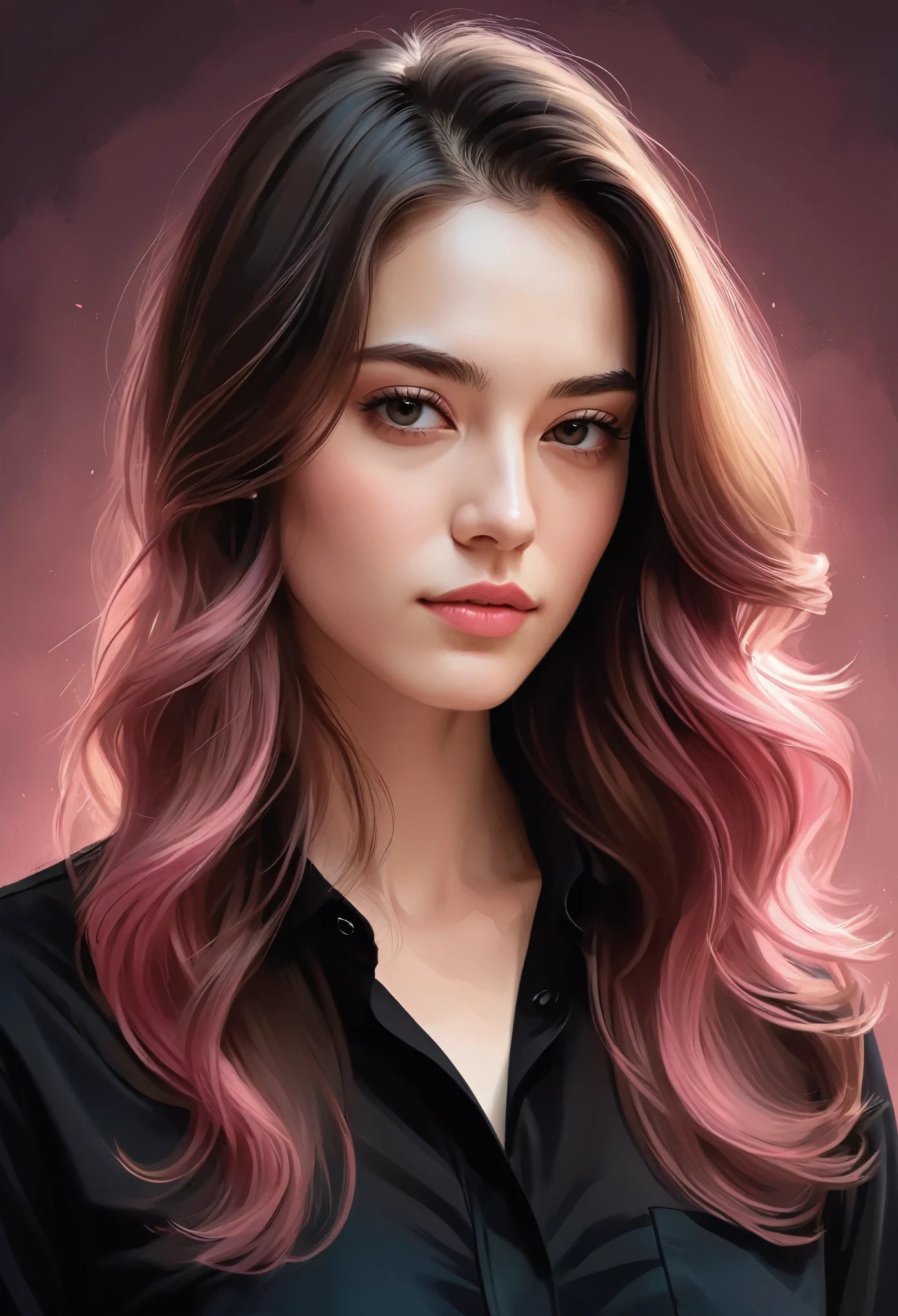 Portrait of a woman with long hair and a black shirt, Digital illustration portrait, In the art style of Bouwater, Portrait of Black Pink's Joshi, Digital Portrait, Digital Art Portrait, Realism art style, High-quality portraits, 🤤 Portrait of a Girl, Realistic art style, # The best digital paintings ever, #The best digital paintings ever, Shiny digital painting