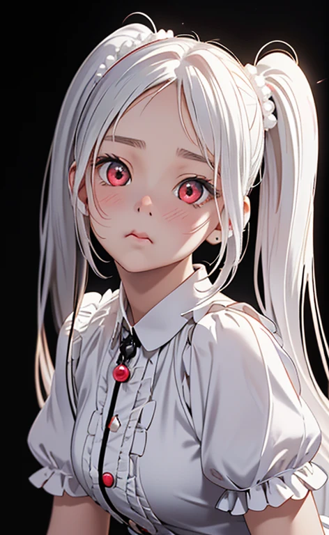 (Photorealistic:1.4)、asuna,(masterpiece、lens flare:1.5、spot light:1.2、Exquisite beautiful eyeonochrome:1.5,portlate、)(looking up at viewer),()
、Cute Face、 3D Face、(pearl white hair:1.5、Straight Hair)、(twintails),(1 Girl)、(Red eyes:1.2)、(cowboy shot)、(Puff out your cheeks:1.7),()、 (Cute face:1.2),(small breasts),(),kind face,(white lace frilled shirt),(black background:1.5)、(glowing eyes:1.3)、()、 Neat and clean、Adorable、Slim Body(Tareme:1.5),Shiny Hair、(Glowing pink Skin)、Nijisketch,Manga,zydG