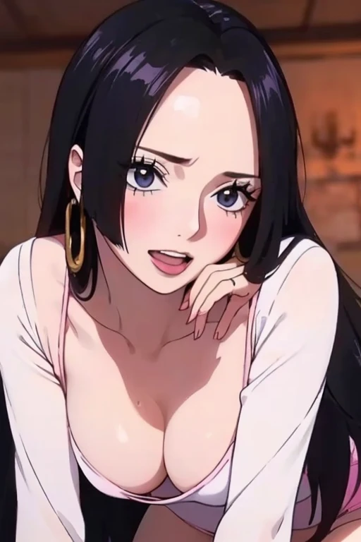 best quality, masterpiece, highly detailed,1girl, Boa Hancock, , (masterpiece:1.5), Detailed Photo, Smiling, Sexy, (8K, Best Quality: 1.4), (1girl), Beautiful Face, (anime realistic Face), (Black Hair, long Hair: 1.3), Beautiful Hairstyle, Realistic eyes, beautiful detail eyes, (white skin), beautiful skin, absurd, attractive, ultra high resolution, ultra realistic, high definition, golden ratio, (sexually aroused:1.5), Pinkish white skin, cool white light, sexy pose, Beautiful , white background, pink soft white light, Wear a black bodycon dress, (drunk:1.6)