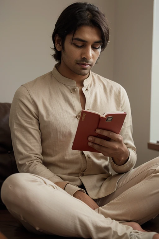 Indian cultured man reading text, 4k
