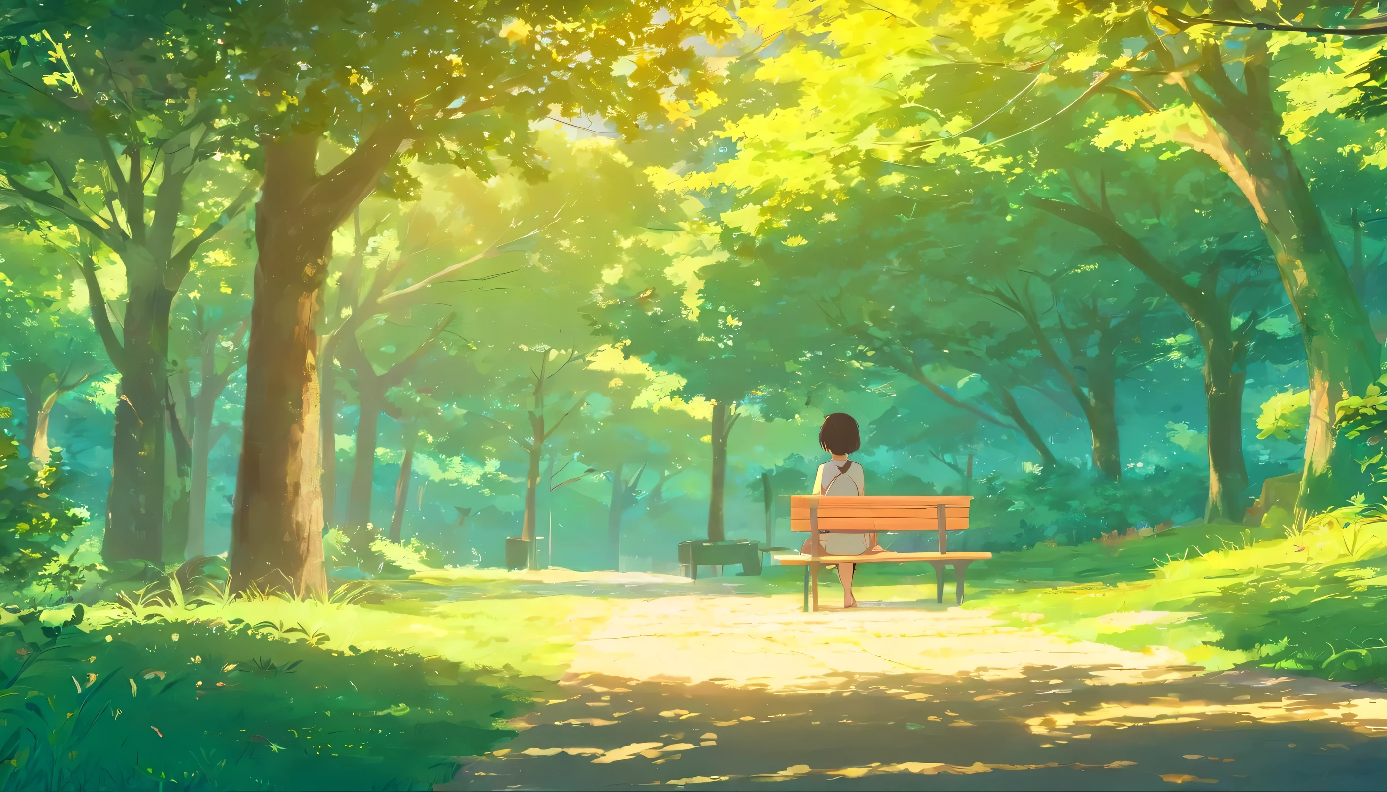 afternoon3hour,Under the shade of the trees,Sitting Girl,