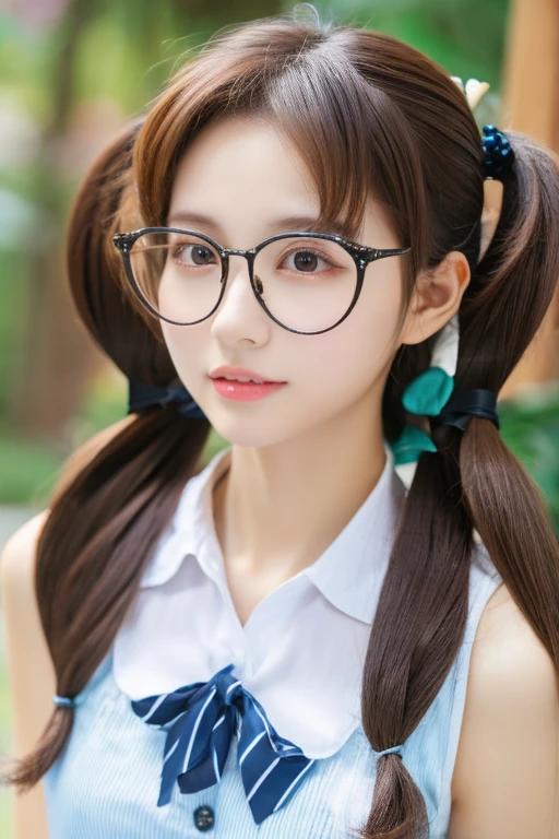 highest quality、masterpiece、High sensitivity、High resolution、One Woman、Slim Body、Glasses、Twin tails、camisole、