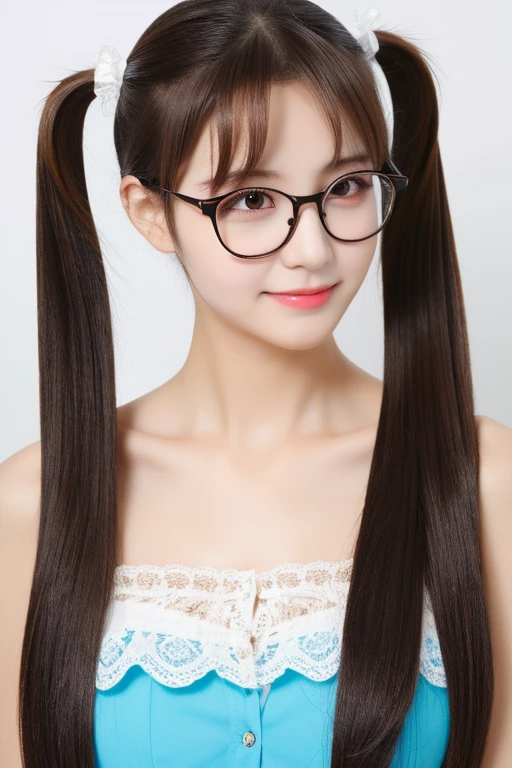 highest quality、masterpiece、High sensitivity、High resolution、Glasses、 body shape、skinny、Twin tails