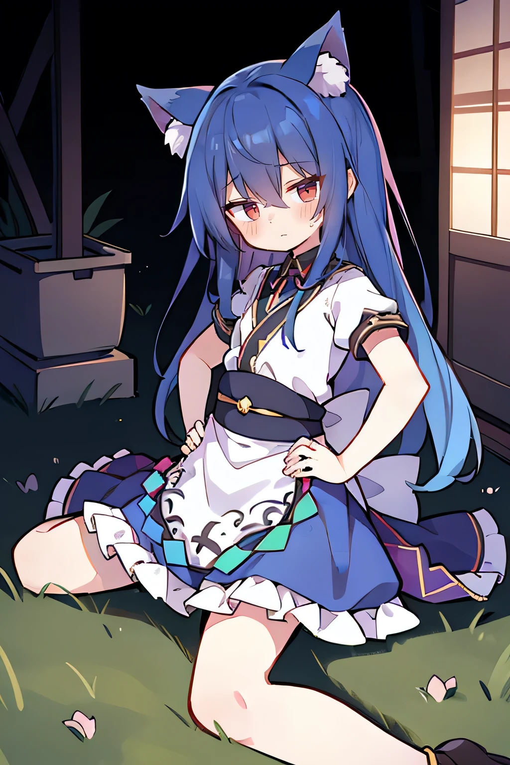 (Masterpiece), best quality, expressive eyes, perfect face, 1girl,
Put your hands on your waist, fair, gorgeous, Japanese comics, girl, Lola, young angel, blue hair, blue hair, flowing clothes, hug the waist, hug the waist, hands on hips, hands on hips, lay down , lying on the ground, legs on the ground, flat chest, cat ears