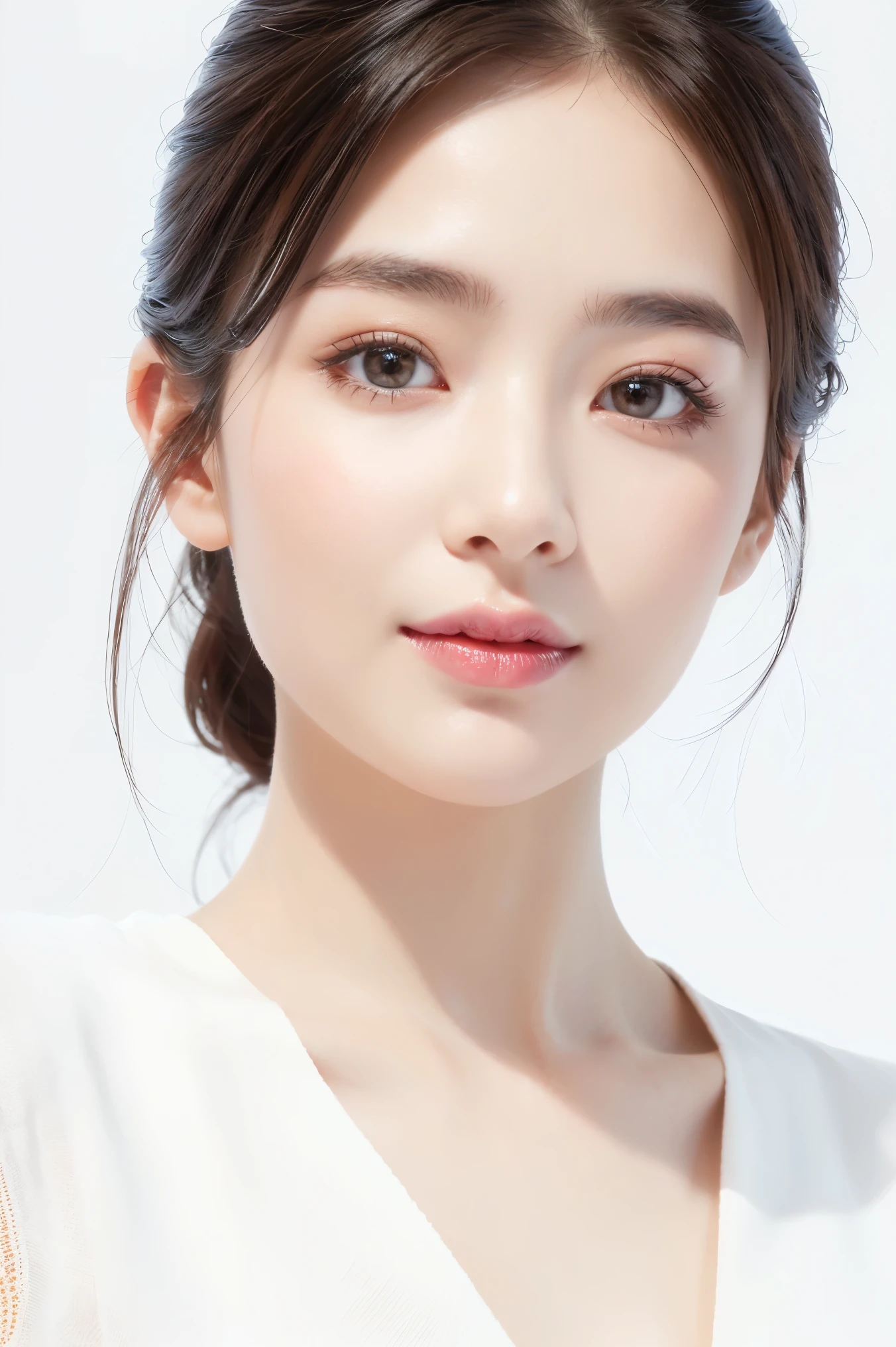 (Tabletop、highest quality、8k、Award-winning works、Ultra-high resolution)、One woman、Face close-up、Perfect beautiful lips、Perfect beautiful face、(Pure white background:1.3)