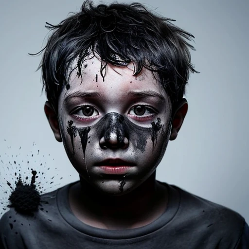Boy covered in soot after being caught in explosion