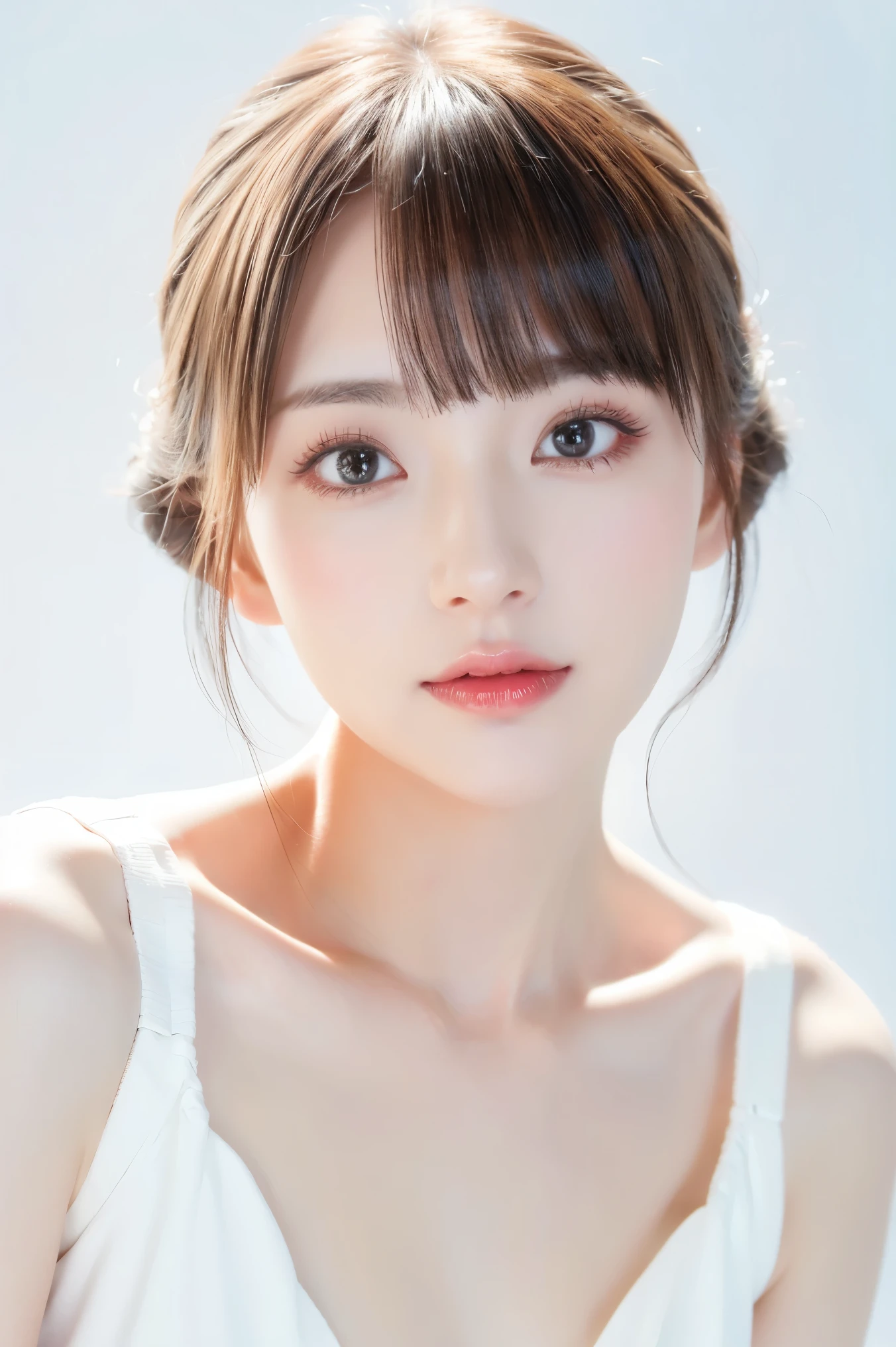 (Tabletop、highest quality、8k、Award-winning works、Ultra-high resolution)、One woman、Face close-up、Perfect beautiful lips、Perfect beautiful face、(Pure white background:1.3)