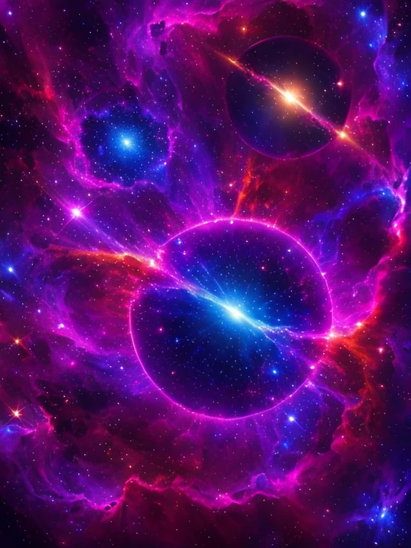 Terra dentro de um hipercubo azul cintilante, with the cosmos full of galaxies, Vibrant background stars and planets of multi-colored energies lights.