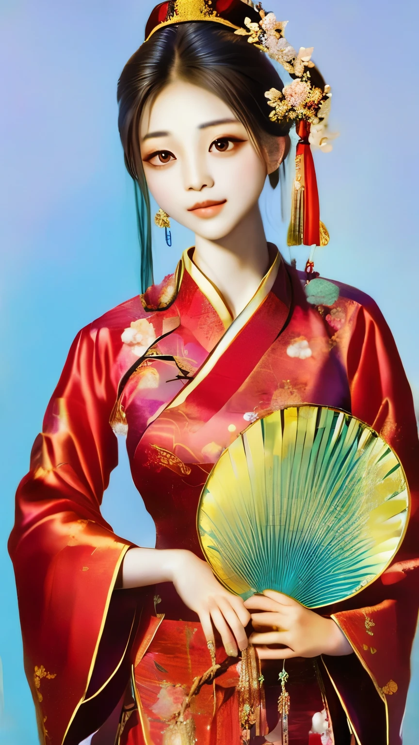 arafed woman in traditional chinese dress holding a fan and posing for a picture, ancient chinese beauties, traditional chinese art, by Zhang Shuqi, by Lu Guang, by Tang Sin Yun Sandara, chinese art, chinese woman, ancient china art style, traditional beauty, by Sheng Maoye, ancient chinese princess, by Dong Qichang
