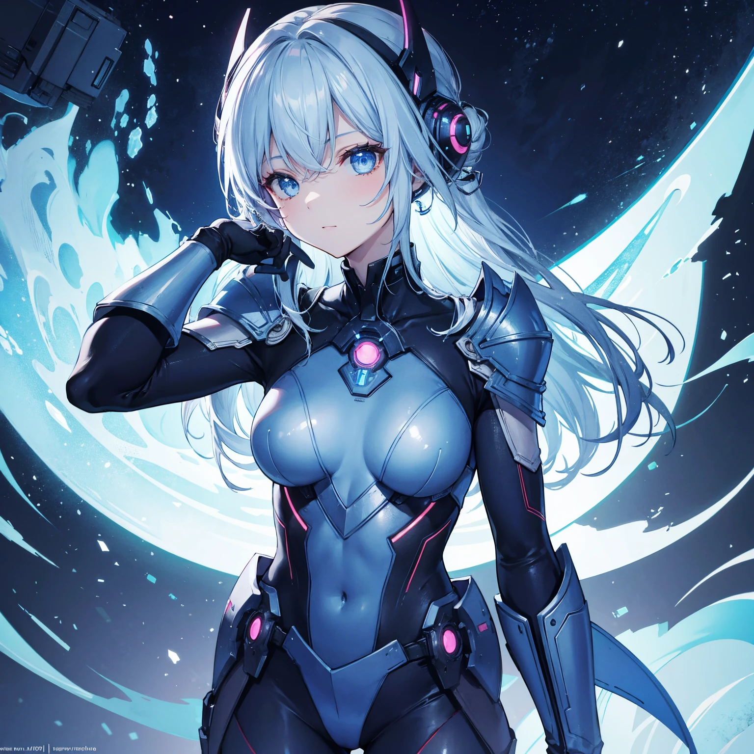 8k, highest quality, (real:1.4), Original photo, 1 girl, Asari Hair, Biological Amplifier, refined armor, posture: Peace talks between warring factions, smart blue eyes,Big blue moon in the background
