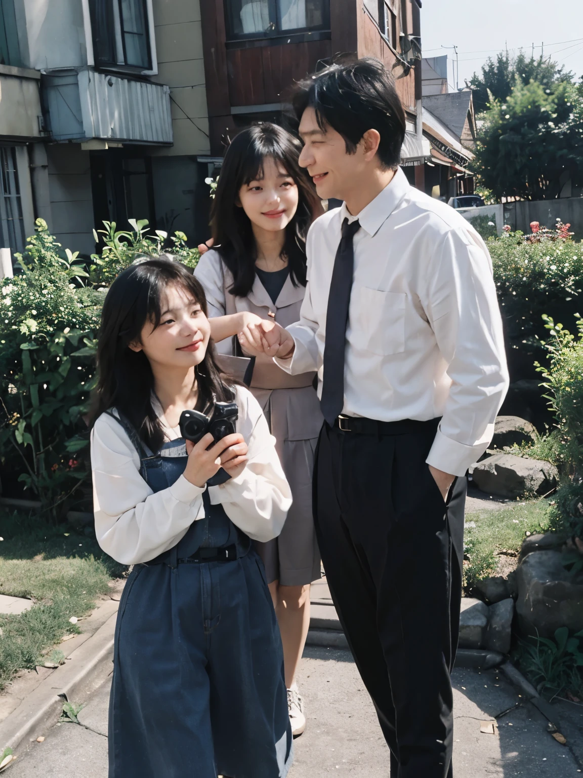 The camera slowly zooms out to reveal a family scene, showing people from youth to old age happily living together.
