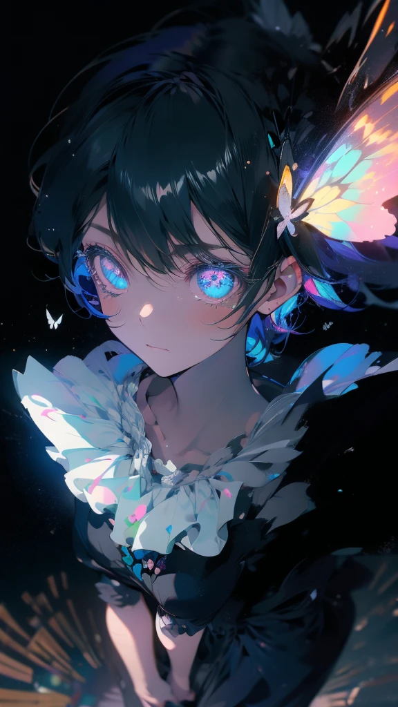 1 anime boy, alone,Black petals flutter, A mysteriously shining butterfly.city,thin legs,Gloomy cloudy sky,sad expression,very clear,highest quality,city,standing on the street corner,Are crying,tears,close up of face,
,The world in the book