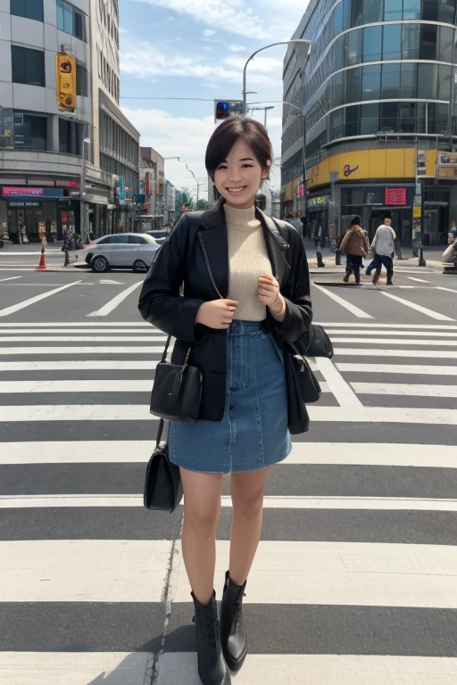 smile Standing in the city pedestrian crossing