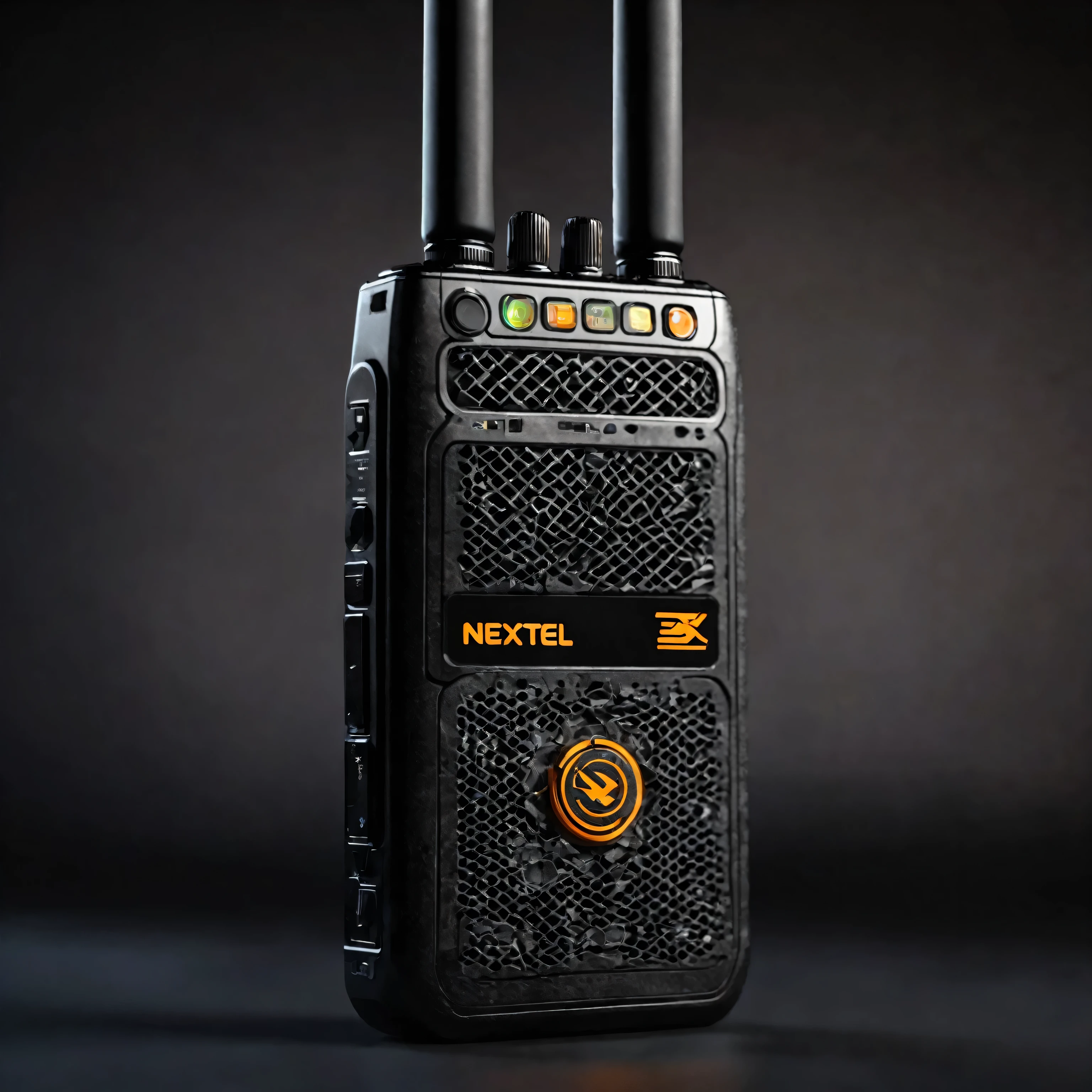 Afropunk, centered, close up, a walkie talkie with african symbols details, walkie talkie radio, Nextel, big antenna, ultra quality, 8K, very detailed, cinematic light