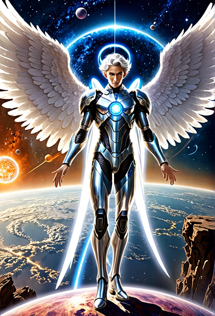 An angel measuring 180 centimeters, 99 years old, capable of destroying entire planets alone, he is as fast as sound, capable of creating portals