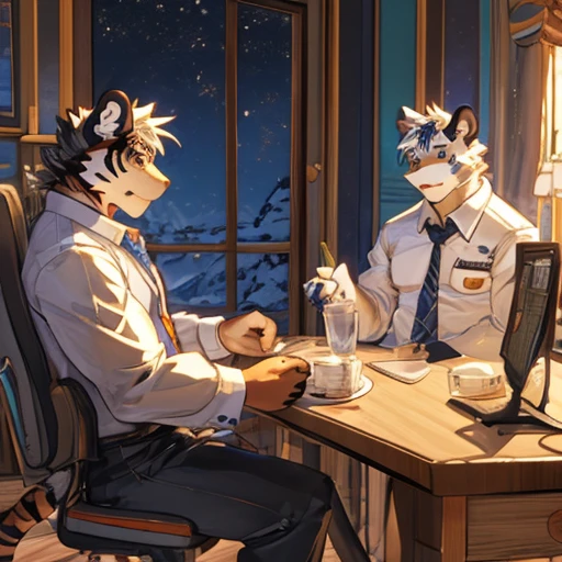 male,Fu Rui,Light hair,Student clothing,Tiger family,Light pattern