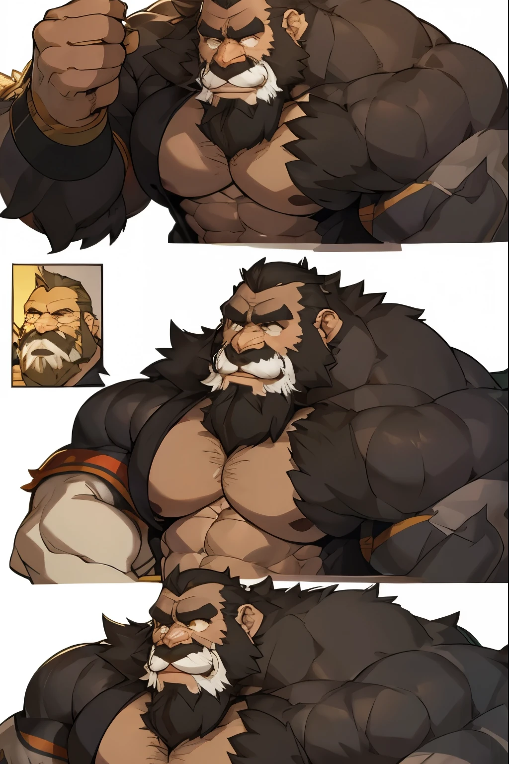 Character Reference sheet for Gorilla with moustache & beard, muscular body, 