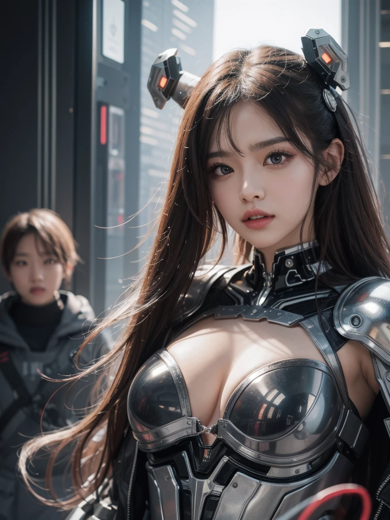 (8K, masterpiece, best quality), Extremely detailed, Delicate and beautiful round eyes, Delicate face, high quality, high resolution, Cyberpunk girl wearing sexy outfit, , Mecha Girl, Long and straight hair, ruins, elegant,