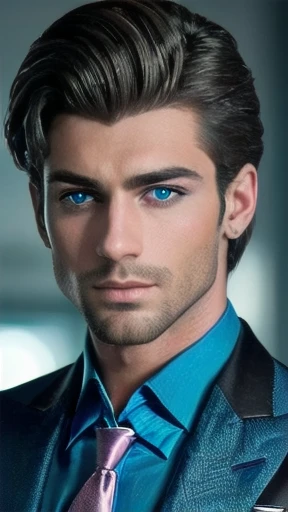 a Yaudi heartthrob man, blue eyes, with stylish hair focus on his face