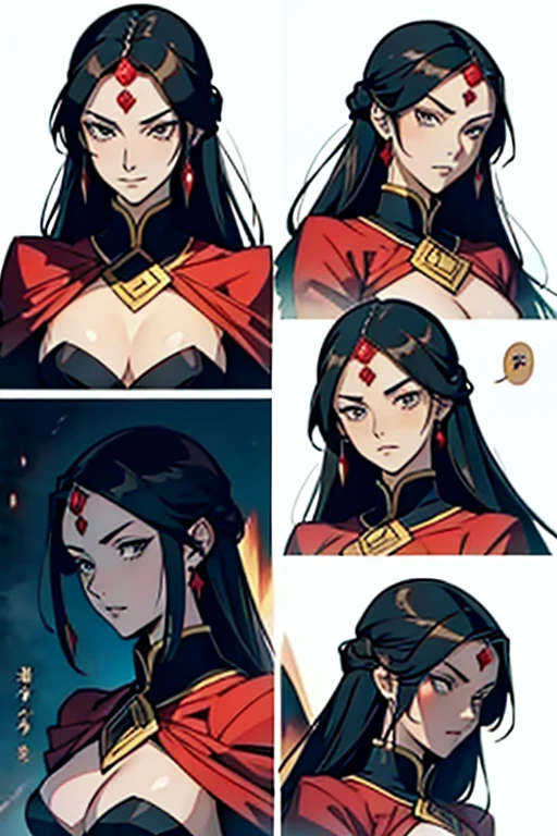 Empress with black hair and red diamond on forehead screaming, manga page with panels and dialogue
