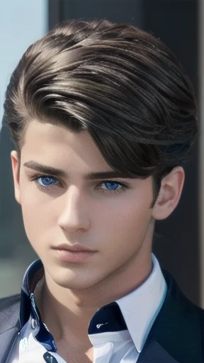 a young Yaudi heartthrob man, blue eyes, with stylish hair focus on his face