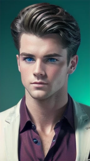 a young Irish heartthrob man, blue eyes, with stylish hair focus on his face