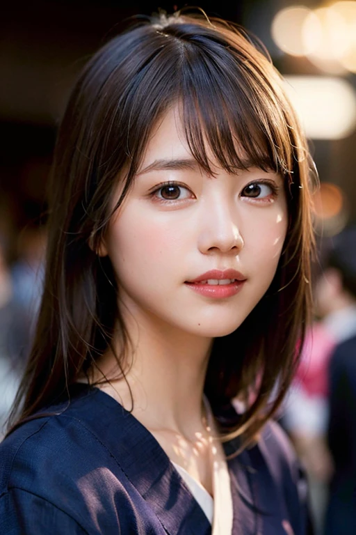(8k, RAW Photos, highest quality, masterpiece:1.2), (Realistic, photo-Realistic:1.37), Super detailed, Ultra-high resolution,1 girl,View Viewer,Beautifully detailed face,smile,narrow,(Slim waist:1.3),kimono, Beautifully detailed skin, Skin Texture, Floating Hair,Professional Lighting,