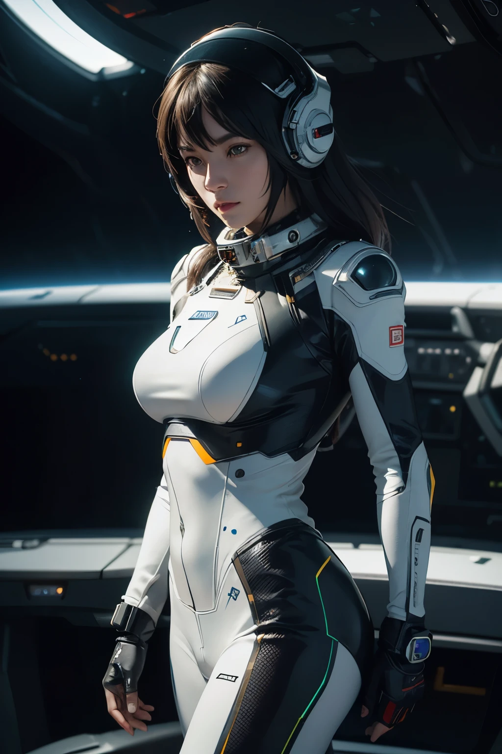 Futuristic Astronaut, Photorealistic:1.5, Detailed, Realistic, Hyper-Resolution, Unreal 5, Sub-surface Scattering, PBR Texturing, Post Processed, Anisotropy Filtering, Depth of Fields, Maximum Clarity and Sharpness, Thirds Rule, 8K RAW, Astronaut helmet with a sleek, mirrored finish, High-quality spacesuit made of a glossy, flexible material, Exposed abdomen and lower back, expressing a sense of strength and agility, Floating in a zero-gravity environment, Star-filled backdrop, Cyberpunk art-