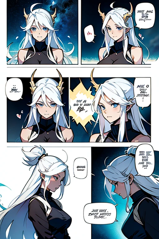 Girl with long white hair using white dragon magic , manga page with panels and dialogue 