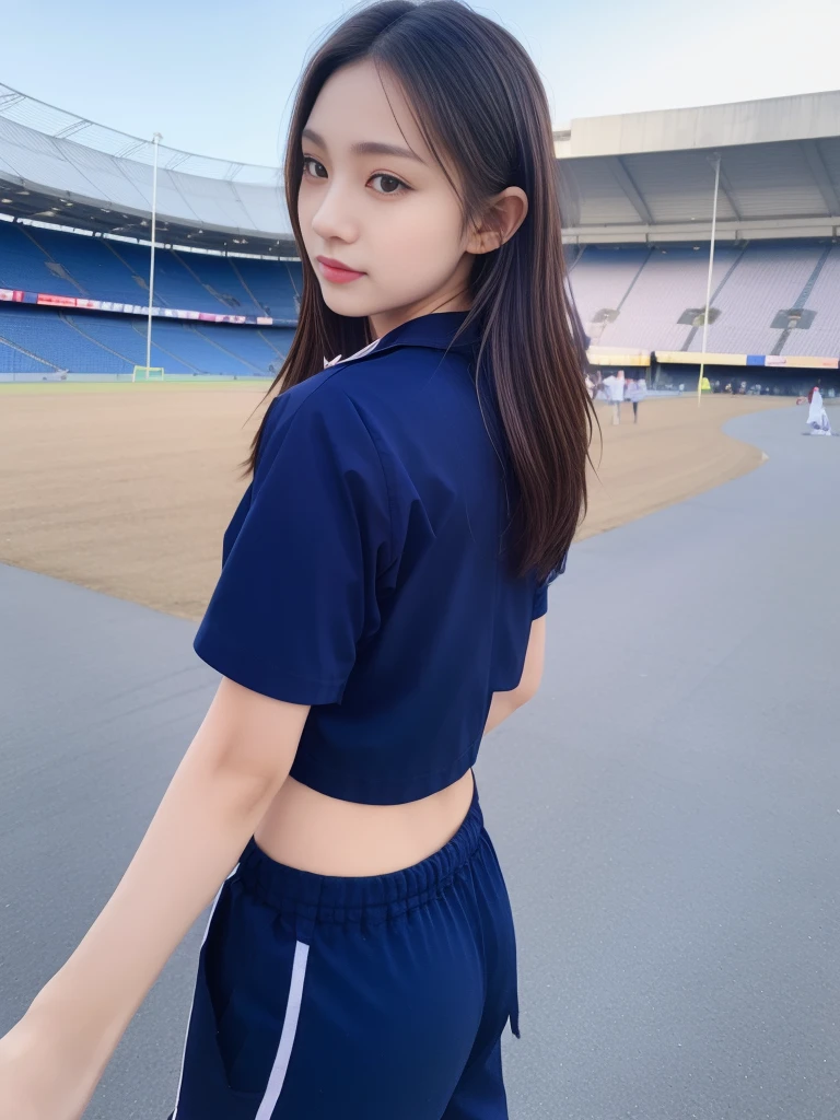 (best quality,10,10,High resolution,masterpiece:1.2),Ultra Detailed,(Practical,Realistic Portraits,Photo-realistic:1.37),1 Cute girl on the football field,Oily and shiny skin,only,A faint smile,BD clothes,((blue shirt:1.3)),Short sleeve,shirt, Pants.,(navy_long_pants track:1.1), ((stadium background:1.3)),Dynamic Angle,excited,Face focus,Dynamic poses,From the back,Ass Focus,masterpiece, best quality, Surreal, Ultra Detail, 8k resolution, RAW photos, Sharp focus, ((Navy blue shirt:1.1)), Short sleeve, long road, Perfect body, 2 mature female, 18 years old, Movie Lighting,Blue sweatpants,fitness accessories,Correct anatomy,Complete body, Correct body, Pointed face, Anatomically correct body, whole body, Practical gestures, long-haired, Practical poses,Wear long shorts...,long leg span,Beautiful shape,sculpture girl, System, 2 adult, 18 years old, Movie Lighting,masterpiece, best quality, Surreal, Ultra Detailed, 8k resolution, RAW photos, Clear focus, (2 Girls in the coffee shop), ((navy shirt:1.1)), Short sleeve, long trackpant, Perfect body, 2 mature females, 18 years old, Lights See Nude