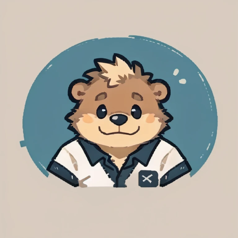 otter face,Cute face,Humanity(otter), (White short sleeve:1.3),Chubby,(white eyebrows:1.1),(Upper body naked:1.2),(perfect black eyes),Simple background, Blue Background,print style。(Artist:Takemoto Arashi)