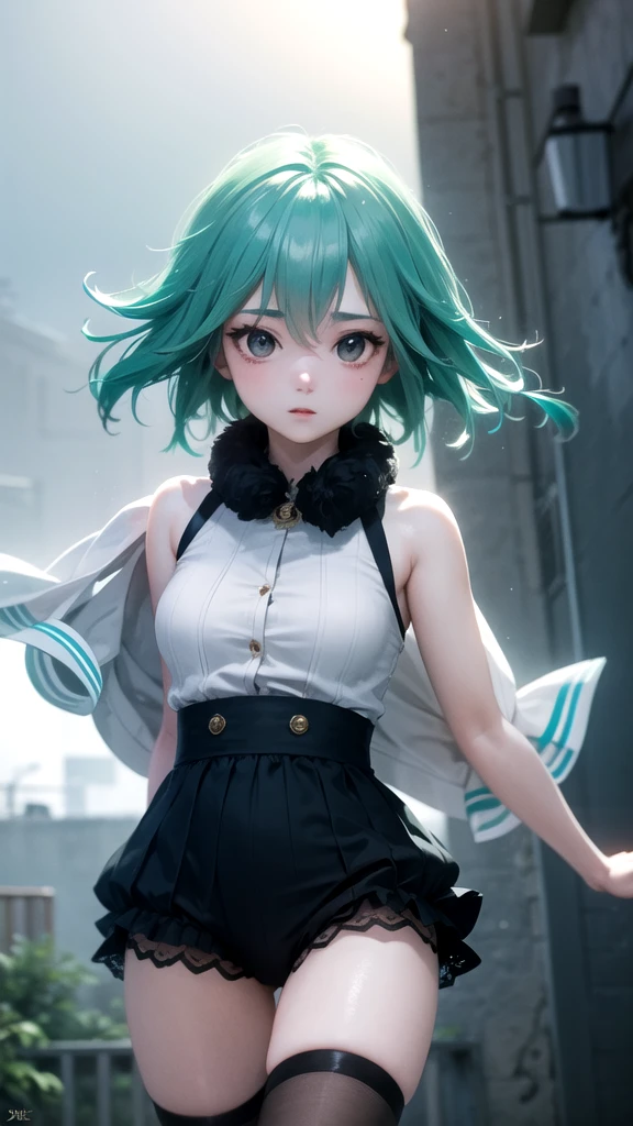 (High Detail:1.2) Anime Girl, (Cinematic Lighting, Delicate Colors), (Wind:1.2), Lighting Calm, Wind, Fog. Turquoise, delta tones.