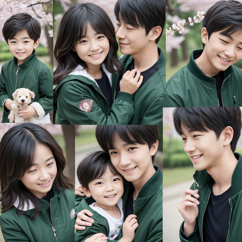 highest quality,masterpiece,超A high resolution,Perfect Anatomy,(Faithfulness:1.4),RAW Photos,smile,Children of short-haired boys,Woman with long hair and 2 year old boy with short hair,a woman and small boy, Mom and short-haired son,Gorgeous Mother And Smiley Boy,(Big tree々Parks with)(((Big treeの後ろに隠れている母)))、(hide and seek)Cowboy Shot,Cinema Lighting,Fashion model parents,Adorable,, (Browsing Caution:1.2)、(Black-haired baby looking for his mother)、(Long-haired mom and short-haired son)、(A mother wearing a cherry blossom jacket and her son wearing a dark green jacket)