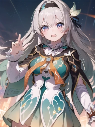 (Perfect Face, Detailed face, fine grain, Perfect hands, Perfect Fingers:1.5), (masterpiece:1.3),((High resolution)),((high quality)),((Super detailed))、One girl、((可愛いsmile))、whole body、Perfect balance、Perfect Face、Detailed face、Cute Face、Beautiful detailed eyes、Expressive eyes、Cute eyes、Shiny eyes、Perfect body、Beautiful body、honkai firefly, fire Fly, (Purple eyes:1.3), Grey Hair, 蝶のhair ornaments, hair ornaments, Hair intake, Long Hair, (Bright Eyes:1.5), shoes下, 青色のdress, 青色のshoes下,((Large Breasts)) ((Orange ribbon:1.5))、dress, shoes, shoes下, ツートーンdress, ツートーンshoes下, ホワイトdress, Long sleeve, hair band, 外でrest, 視聴者を見ながらrest, (Cowboy Shot:1.5), ((smile)) , rest, (masterpiece:1.2), 最high quality, High resolution,8k ,wallpaper, (shape:0.8), (美しいfine grain:1.6), 非常にDetailed face, Perfect lighting, Extremely detailed CG, (Perfect hands, Perfect Anatomy), ((masterpiece,最high quality)), Very detailed, Shine, Shine光, Ray Tracing, (Perfect Face, Detailed face, fine grain, Perfect hands, Perfect Fingers:1.5), High resolution, とってもCute Face, 最high quality, Very detailed, Shine目, (最high qualityの写実的なイラスト), (Super quality), (Cute illustrations:1.3), (High chroma:1.3),, Beautiful and exquisite face and eyes, Dynamic Lighting, (Very delicate and beautiful), (Nice hands), (Perfect hands:1.4), Very detailedなイラスト, Very cute and beautiful, 最high quality, Are standing、From below