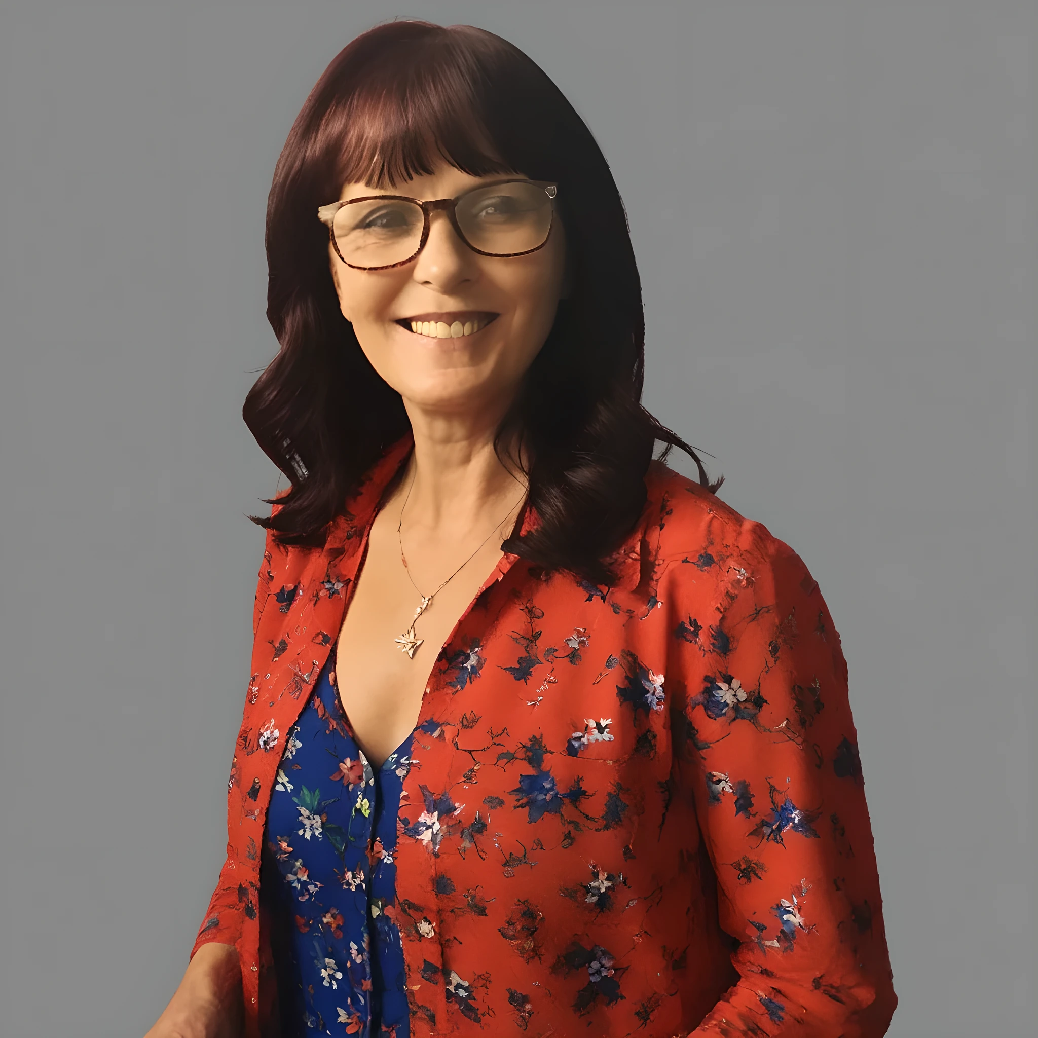(masterpiece, best quality:1.2), 1girl, solo, rika, years of age 50, blue eyes, styled and clothed as Lois Lane from Superman 1970, cinematic lighting, Ultra-Wide Angle, panorama, UHD, retina, masterpiece, super detail, award winning, best quality, 4K, ultra photo realistic, ultra photorealism, digital print", This prompt maintains the detailed and high-quality aspects while incorporating the specific style and clothing of Lois Lane from the 1970s Superman.
