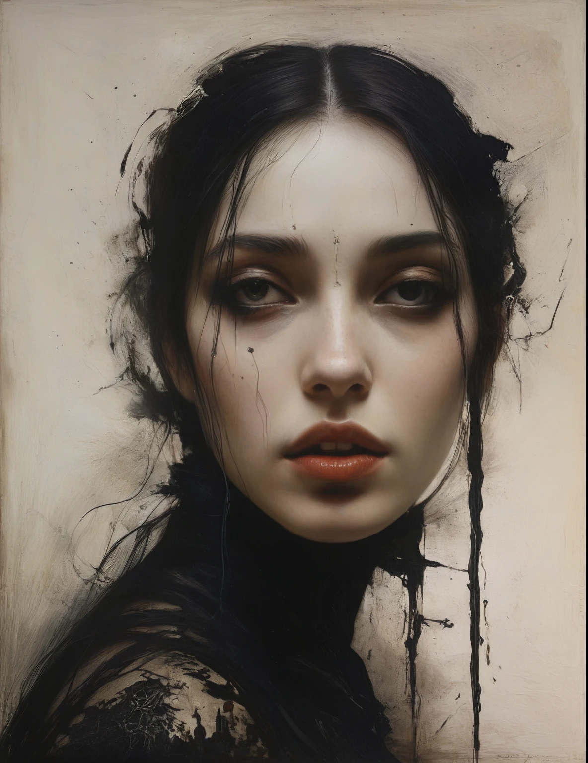 James Gurney, Surrealist art , dream-like, Mysterious, Provocative, symbolic, Complex, detailed,, (Gothic but very beautiful:1.4), (masterpiece, highest quality:1.4) , Nicola Samori Style, woman’s face