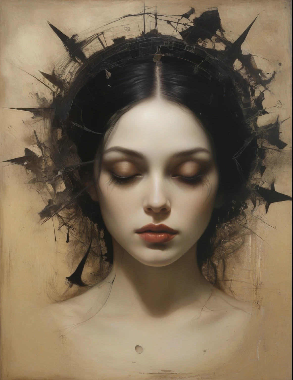 James Gurney, Surrealist art , dream-like, Mysterious, Provocative, symbolic, Complex, detailed,, (Gothic but very beautiful:1.4), (masterpiece, highest quality:1.4) , Nicola Samori Style, woman’s face